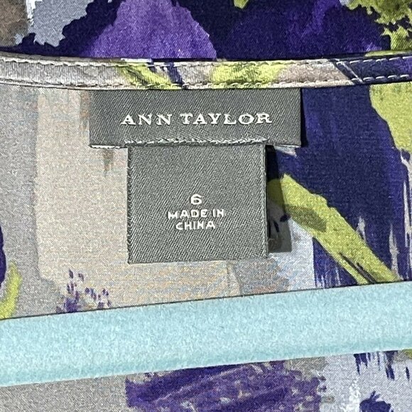 Ann Taylor Womens Size 6 Purple Yellow Floral V Neck Silk Blouse - Picture 5 of 7